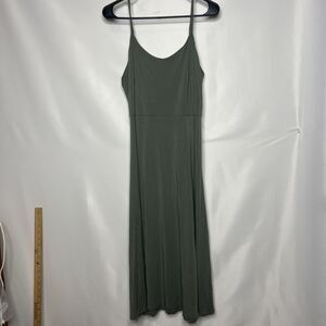 Loft 8 Spaghetti Strap Olive Green Midi Dress Sleeveless Side Zip Stretchy Back
